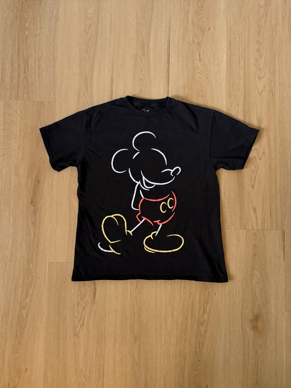 Disney Black Tee with Neon Outline Mickey Graphic